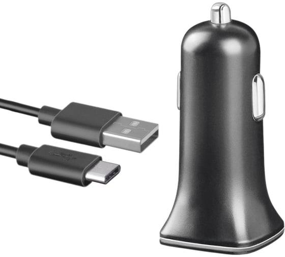 Универсальное автомобильное зарядное устройство AKAI 2хUSB, 2.4 A, черный, + кабель USB TypeC CH-6D07B