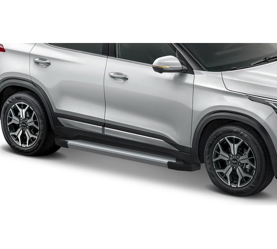 Пороги на автомобиль Rival Silver для Kia Seltos 2020-н.в./Soul III 2019-н.в., 180 см, 2 шт., алюминий F180AL.2805.1