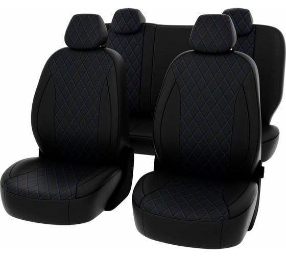 Чехлы PSV для Skoda Octavia А7 2013-2020 Elegance Style с задним подлокотником, ромб синяя 133208 1