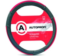 Кожаная оплётка руля AUTOPROFI AP-678 BK/RD (L)