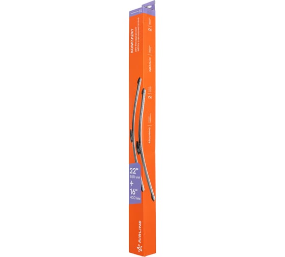 Щетки стеклоочистителя бескаркасные 2 шт, 550/410 мм, 22"/16" Rio 05/11, Picanto 04-, Aveo 06/11 AIRLINE AWB-BK-550-400K