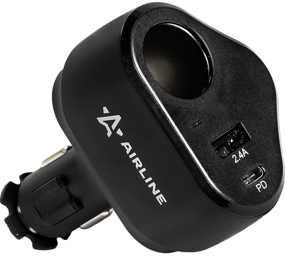Разветвитель прикуривателя AIRLINE 1 гнездо + Type-C PD + 1USB, 2.4 A, 30 Вт PRO AEBD033