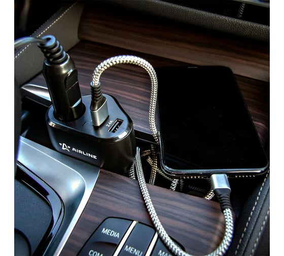 Разветвитель прикуривателя AIRLINE 1 гнездо + 2xUSB, 2.4+2.4 A PRO AEBD070