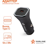 Автомобильный адаптер AIRLINE Type-C PD, 20 Вт, 12/24 В ACH-CPD1