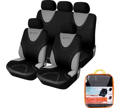 Чехлы для сидений Airline универсальные, RS-1k, передние/задние, 9 предметов, полиэстер, черный/серый ACS-PP-03
