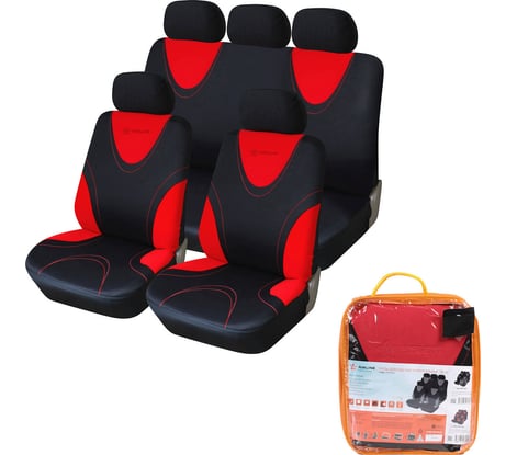 Чехлы для сидений Airline универсальные, RS-1k, передние/задние, 9 предметов, полиэстер, черный/красный ACS-PP-05
