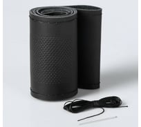 Сшивной чехол на руль Cartage 38 см, натуральная кожа, антискользящая, черный 3942781