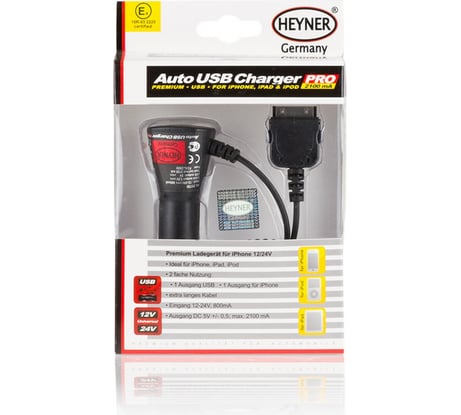 Зарядное устройство Heyner для iPhone/iPad/iPod, 12/24 В, 2 порта: 1 порт USB / 1 порт для iPhone 511700