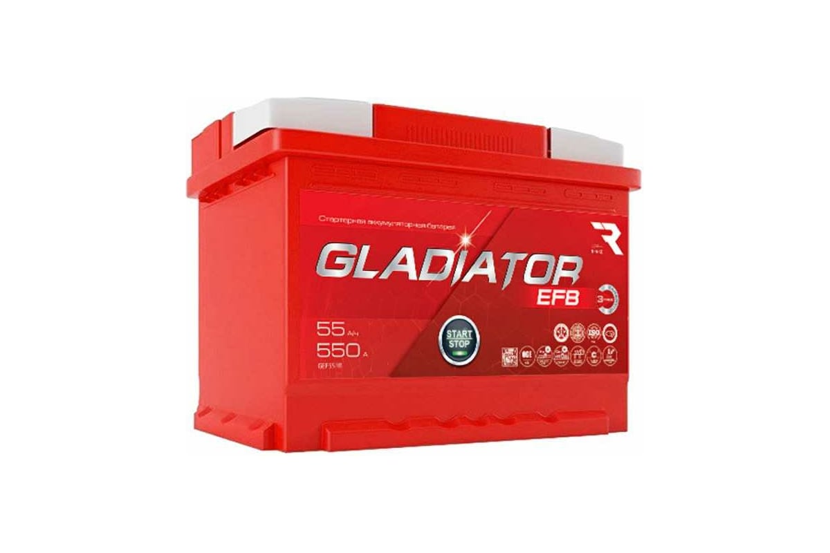 Аккумуляторная батарея Gladiator 55 А/ч, обратная полярность, тип вывода  конус GEF5500