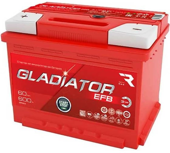 Аккумуляторная батарея Gladiator 60 А/ч, обратная полярность, тип вывода конус GEF6000