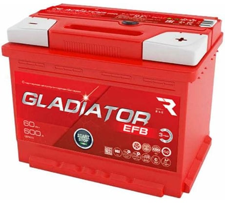 Аккумуляторная батарея Gladiator 60 А/ч, прямая полярность, тип вывода конус GEF6010
