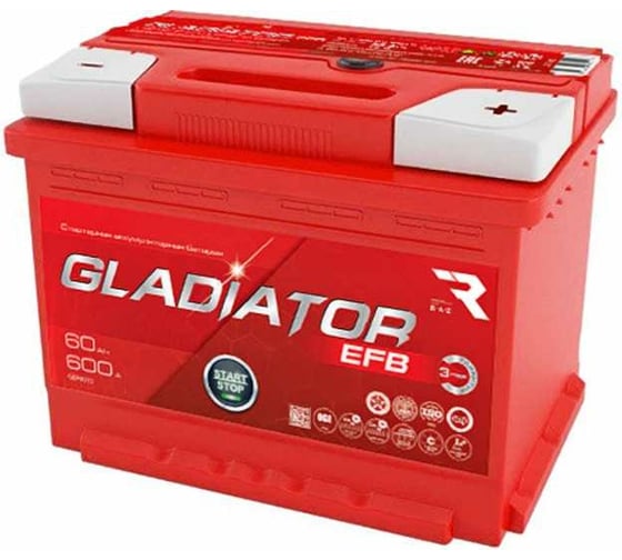 Аккумуляторная батарея Gladiator 60 А/ч, прямая полярность, тип вывода конус GEF6010 1