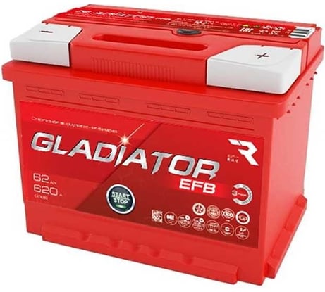 Аккумуляторная батарея Gladiator 62 А/ч, обратная полярность, тип вывода конус GEF6200
