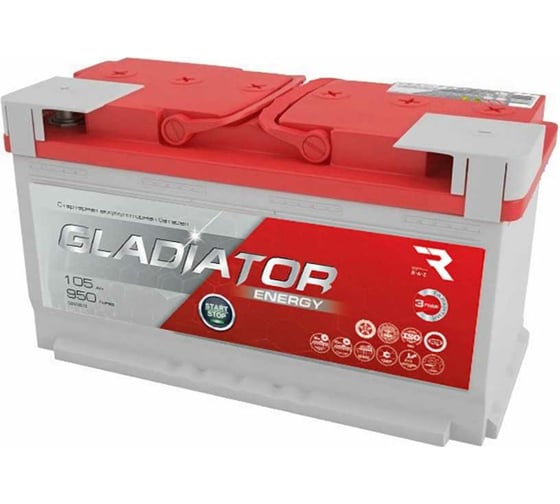 Аккумуляторная батарея Gladiator 105 А/ч, прямая полярность, тип вывода конус GEN10510 1