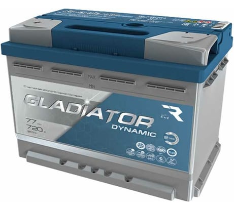 Аккумуляторная батарея Gladiator 77 А/ч, прямая полярность, тип вывода конус GDY7710
