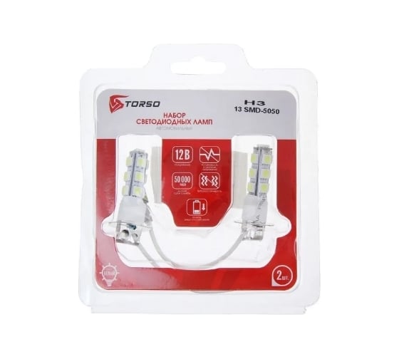 Светодиодная автолампа TORSO H3, 12 В, 13 SMD-5050, 2 шт., белый 1059254