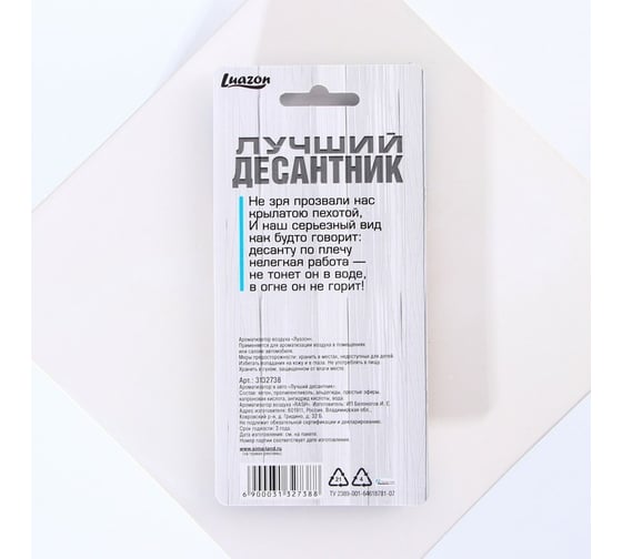Ароматизатор в авто LUAZON Лучший десантник, горная прохлада, 7.1x12.6 см 3132738