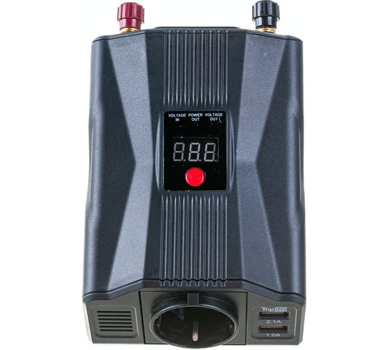 Автомобильный инвертор TopOn 200 Вт, 1 розетка, 2 USB, LCD экран, пиковая мощность 400 Вт, черный TOP-PI201