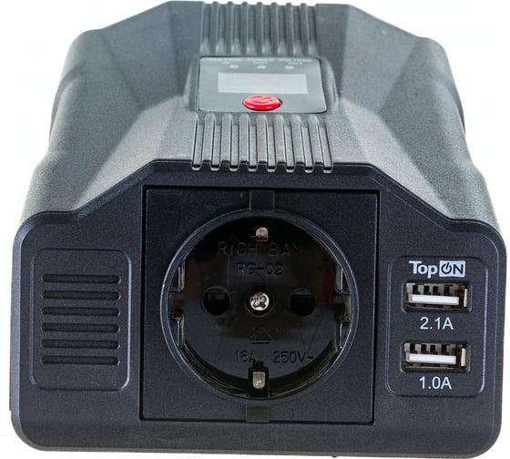 Автомобильный инвертор TopOn 200 Вт, 1 розетка, 2 USB, LCD экран, пиковая мощность 400 Вт, черный TOP-PI201