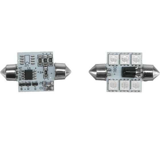 Светодиодная автолампа СИМАЛЕНД C5W, 6 SMD, 36 мм, 12 В, мульти свечение, пульт, набор 2 шт. 4643392 1