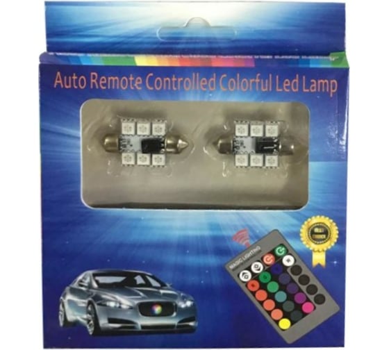 Светодиодная автолампа СИМАЛЕНД C5W, 6 SMD, 36 мм, 12 В, мульти свечение, пульт, набор 2 шт. 4643392