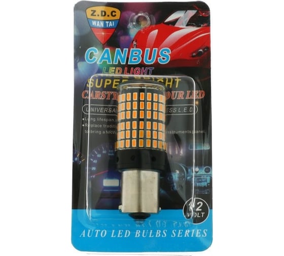 Светодиодная автолампа СИМАЛЕНД P21W 1156, 144 SMD, 12 В, свет оранжевый 7055976