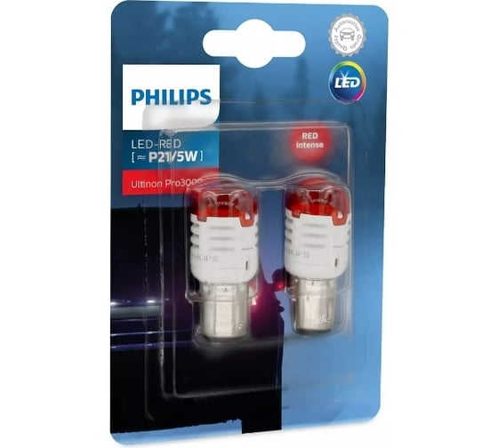 Автолампа PHILIPS P21/5W, BAY15d, LED RED Ultinon Pro3000, 12 В 11499U30RB2