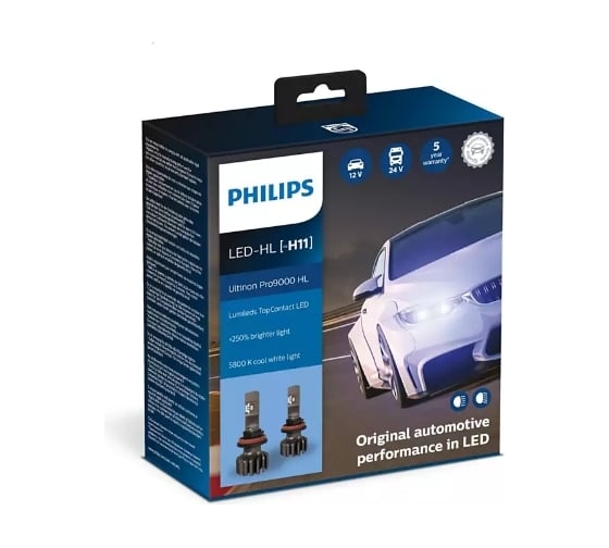 Автолампа PHILIPS H11, Ultinon Pro9000 LED HI/LO, 5800 K, 12 В 11362U90CWX2 1