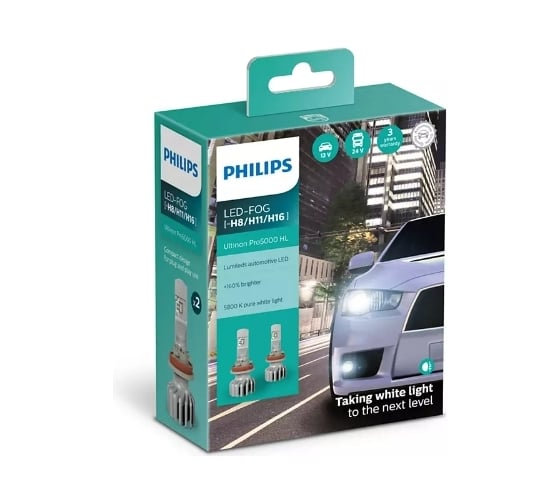 Автолампа PHILIPS H8/H11/H16, Ultinon Pro5000 LED HI/LO, 5800 K, 12 В 11366U50CWX2