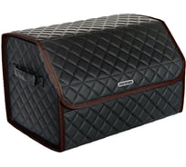 Сумка-органайзер в багажник Vicecar синяя нить/коричевый кант, логотип RENAULT VC722_коричневый