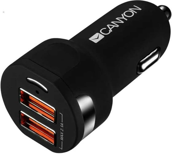 Автомобильный зарядный адаптер Canyon C-04 2хUSB, черный CNE-CCA04B 1