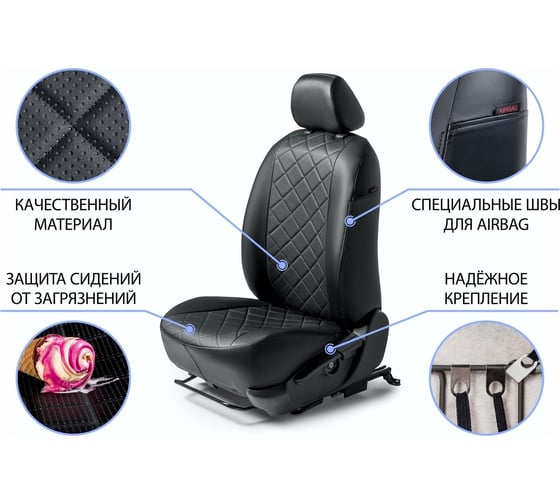 Авточехлы Rival Ромб задняя спинка 40/60, для Лада Ларгус SW 2021- г.в./Ларгус Кросс SW 2021- г.в., 5 мест SC.6018.2