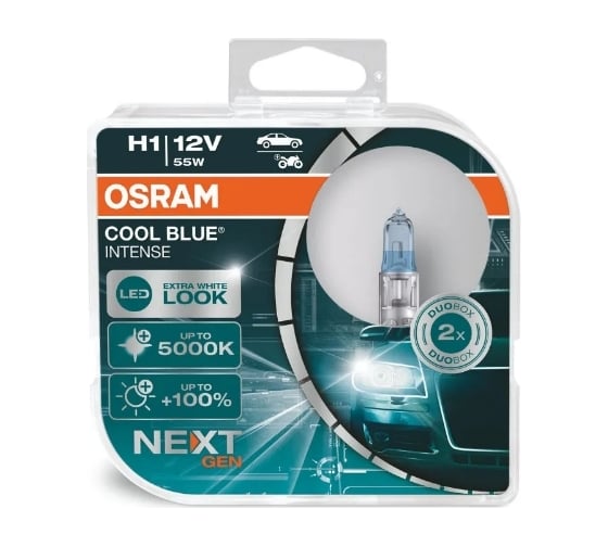 Автолампа Osram H1 55 P14.5s COOL BLUE INTENSE 5000K 12V, 2 шт. 64150CBN-HCB 22156407