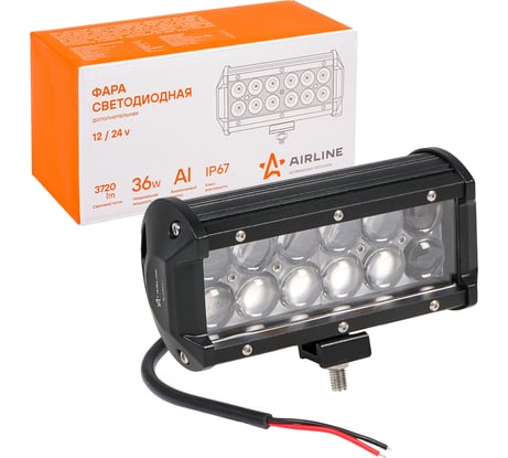 Светодиодная фара (балка) двухрядная Airline 12 LED 4D линза, 36W, 165x78x65, 12/24V ALED047