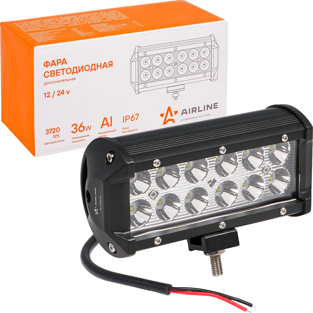 Фара светодиодная 36W 12 диодов 174x85x60 12/24V (четкая свет.граница) (к-т 2шт) (AIRLINE)