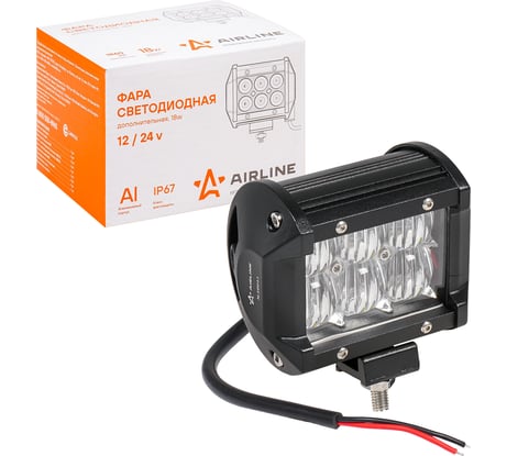 Светодиодная фара (балка) двухрядная Airline 6 LED 5D линза рабочий свет, 18W, 98x78x65, 12/24V ALED043