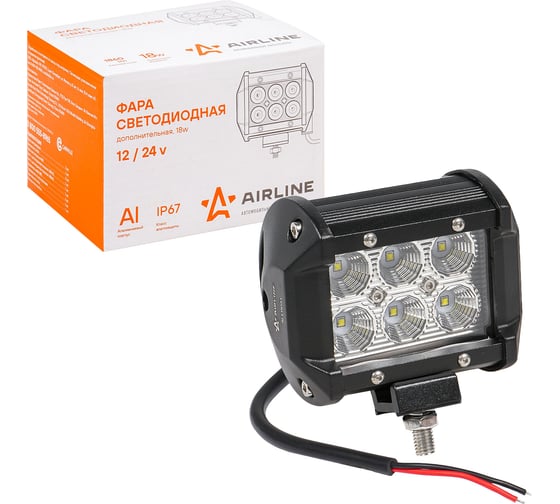 Светодиодная фара (балка) двухрядная Airline 6 LED рассеянный свет, 18W, 98x78x65, 12/24V ALED041 1