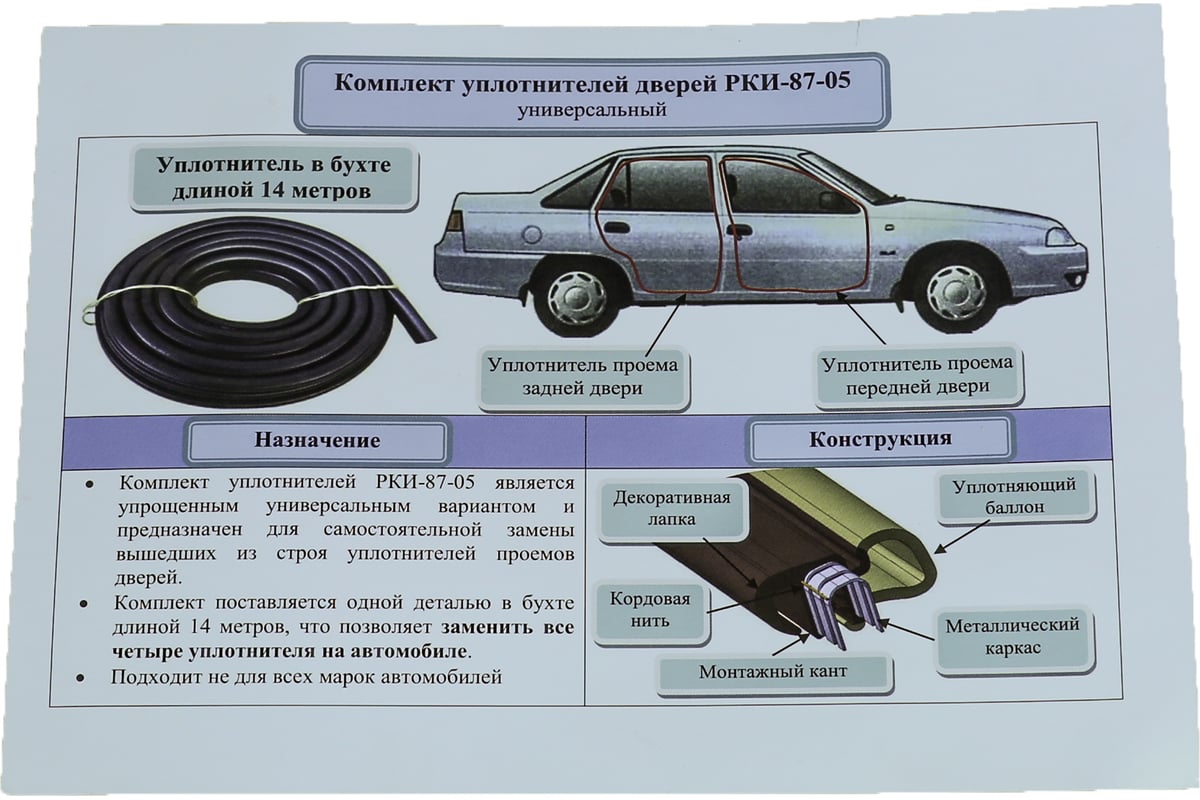 Уплотнитель двери Sonatex для Daewoo Nexia, бухта 14 м 102732