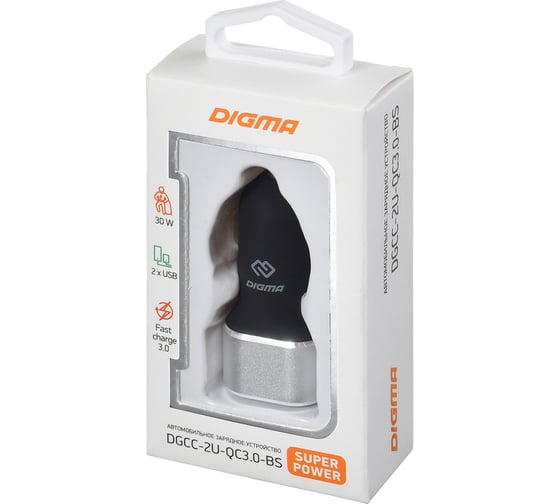 Универсальное автомобильное зарядное устройство DIGMA DGCC-2U-QC3.0-BS 3A+2.4A (QC), черный 1079221