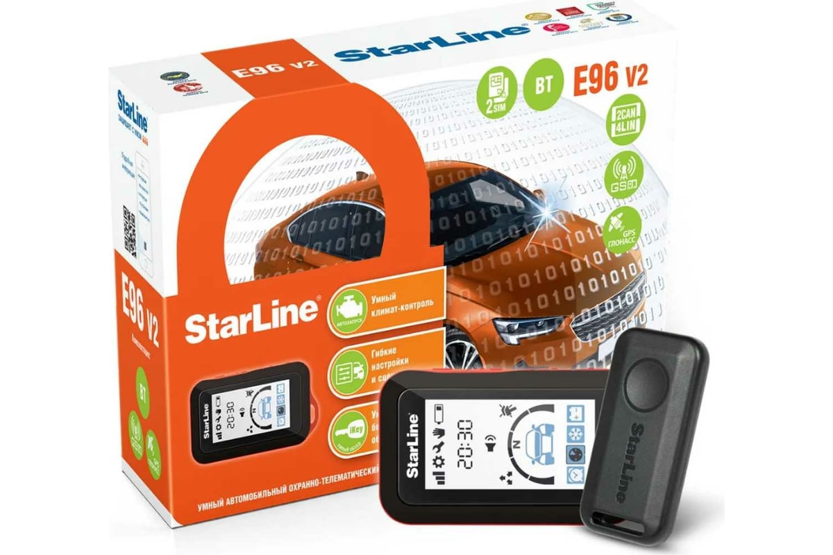 Охранно-телематичекий комплекс StarLine E96 v2 BT 2CAN+4LIN 2SIM GSM-GPS  4003166 - выгодная цена, отзывы, характеристики, фото - купить в Москве и РФ