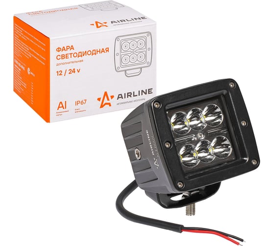 Светодиодная квадратная фара Airline, 6 LED направленный свет, 18W, 82x75x75, 12/24V ALED009