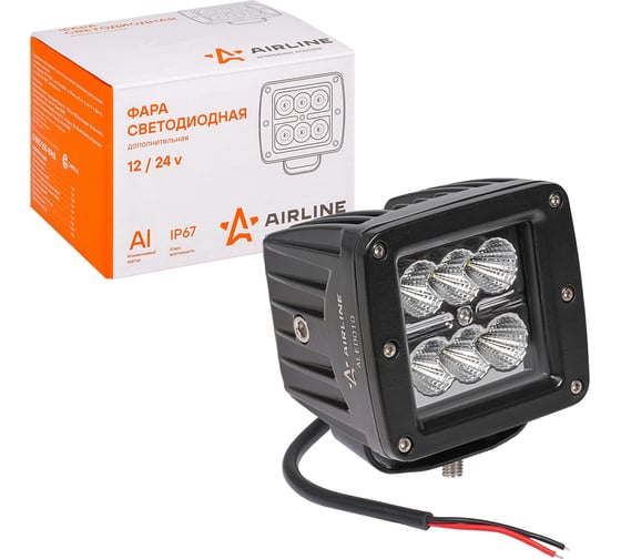 Светодиодная квадратная фара Airline 6 LED рассеянный свет, 18W, 82x75x75, 12/24V ALED010 1