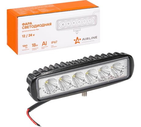 Светодиодная прямоугольная фара Airline 6 LED рассеянный свет, 18 Вт, 157x42x40 мм, 12/24 В ALED005