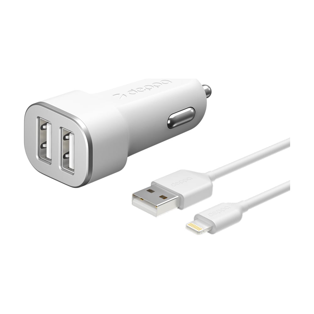 Автомобильное зарядное устройство Deppa 2 USB, 2.4А + кабель Lightning ...