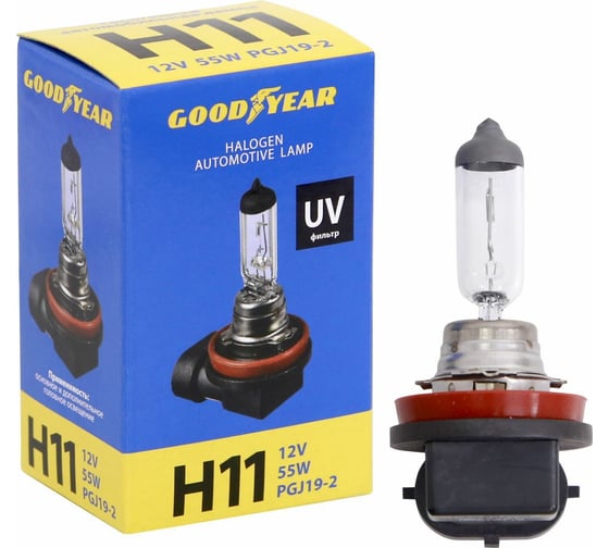 Автомобильная лампа Goodyear галогенная, Н11, 12 В, 55 Вт, PGJ19-2 GY010110