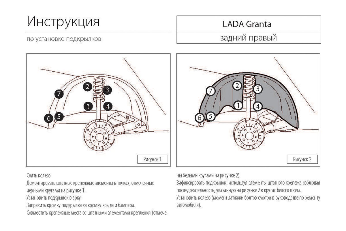 Подкрылок с шумоизоляцией задний левый для Lada Granta