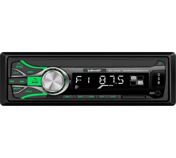 Медиа-ресивер SWAT 1 din, 4x50 Вт, BT, MP3, USB, SD, 2RCA, зеленые кнопки MEX-1042UBG