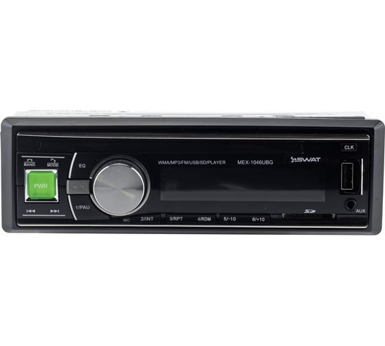 Медиа-ресивер SWAT 1 din 4x50 Вт, BT, MP3, USB, SD, 2RCA, зеленые кнопки MEX-1046UBG 1