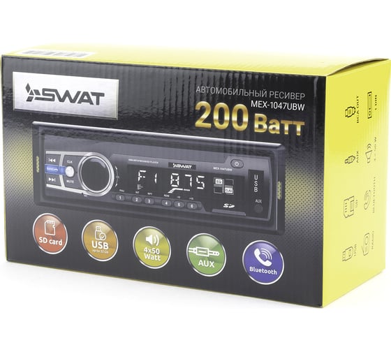 Медиа-ресивер SWAT 1 din, 4x50 Вт, BT, MP3, USB, SD, 2RCA, белые кнопки MEX-1047UBW