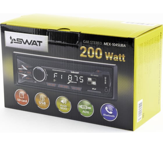 Ресивер SWAT 1 din медиа 4x50 Вт, BT, MP3, USB, SD, 2RCA, красные кнопки MEX-1045UBA